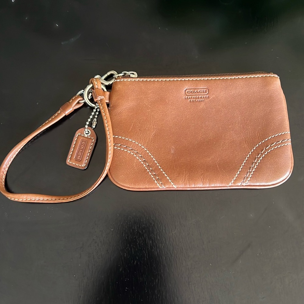 Brown leather Coach Wristlet